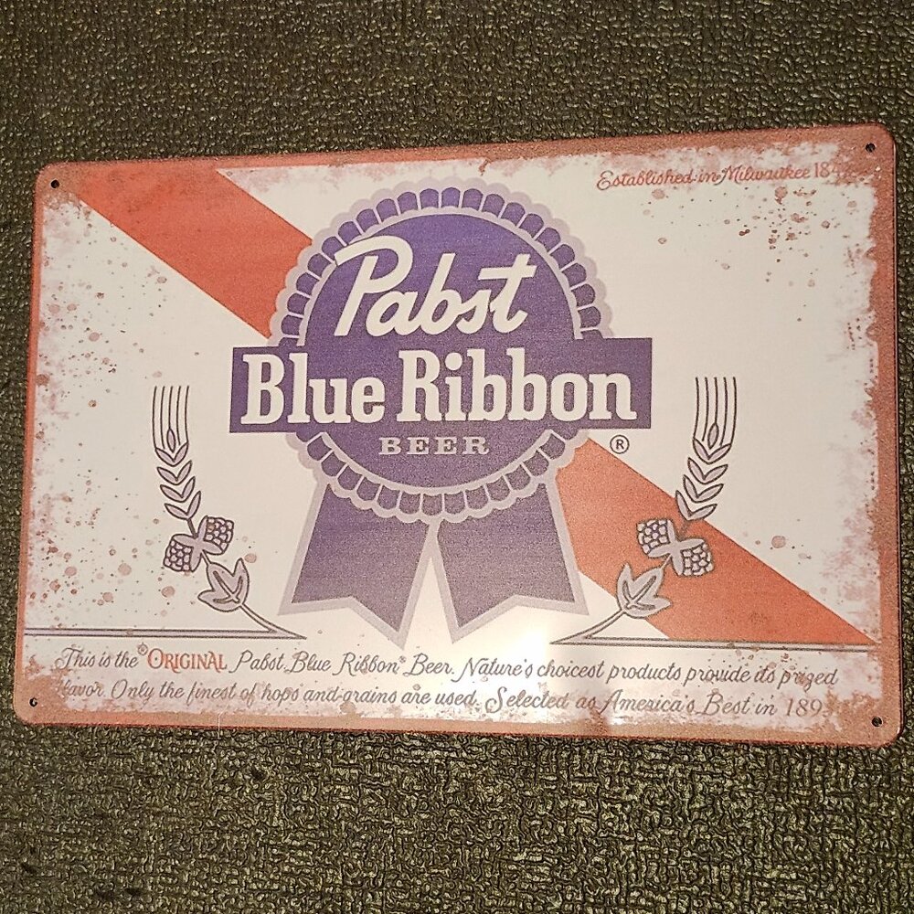 Pabst Blue Ribbon Vintage Metal Sign - Red and Blue